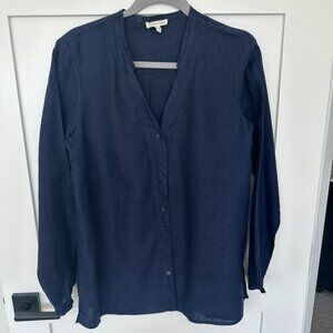 Eileen Fisher Linen Tunic Button-Up Blouse, Navy Blue, Size S